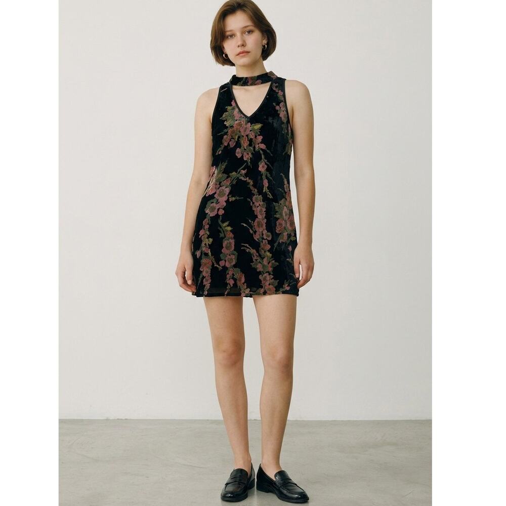 XS NWT Band of Gypsies Dark Academia floral velvet sleeveless mini dress  Fairy